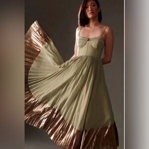 Anthropologie Olive and Bronze Midi Dress